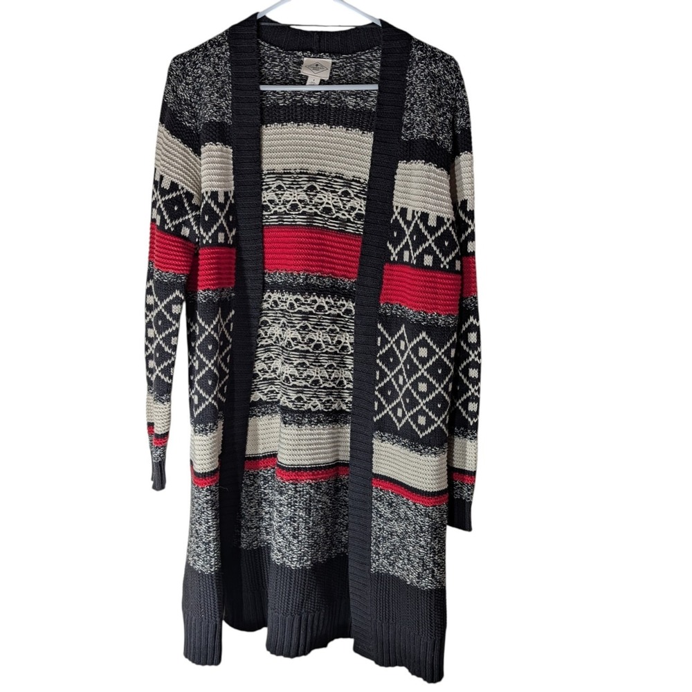 St Johns Bay Open Cardigan‎ Black Red Open Longline Boho Peasant Womens Small